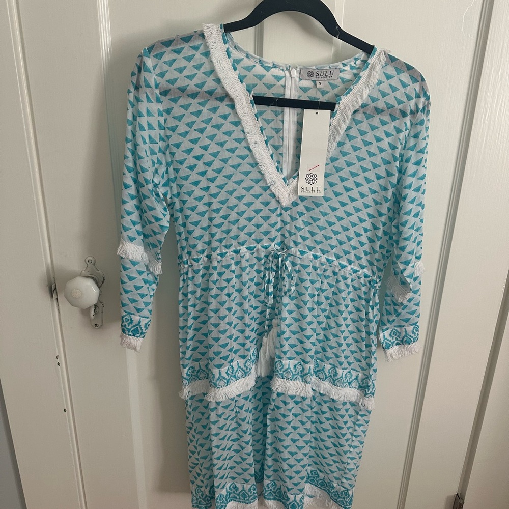 Blue and White Geometric Sundress or Coverup